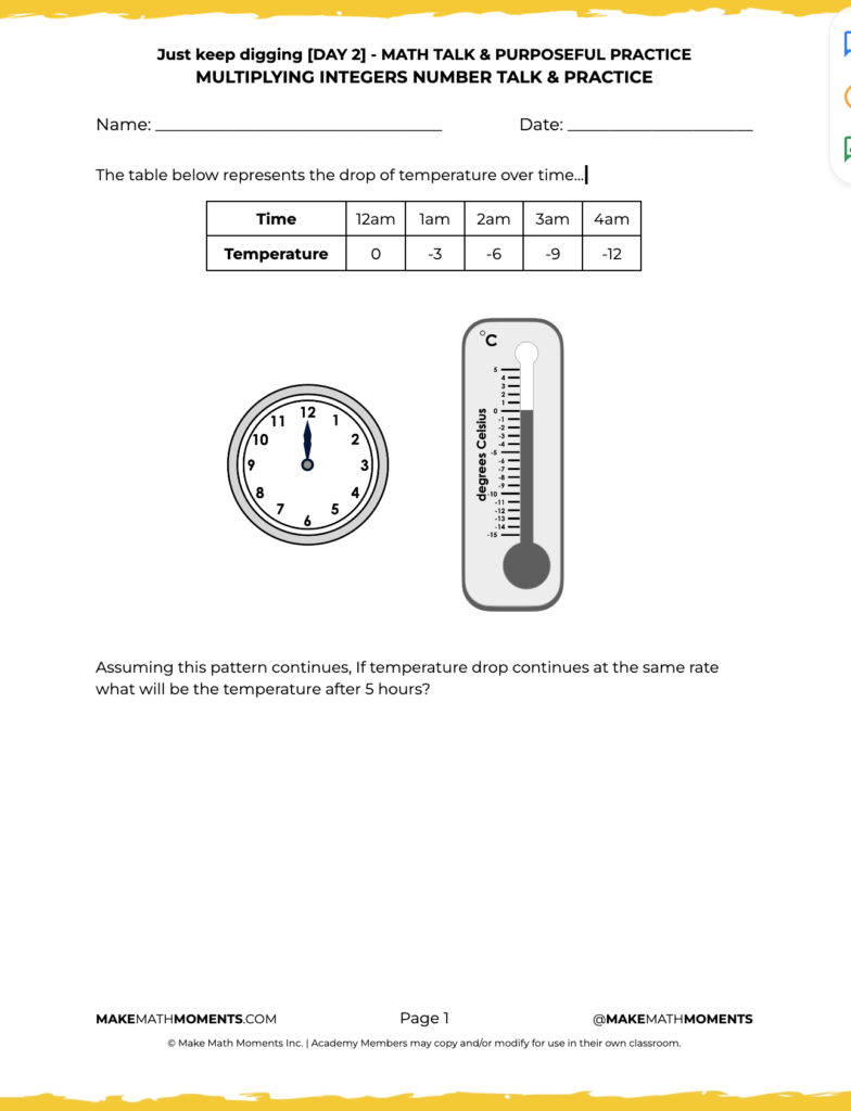 Just Keep Digging [Day 5] Multiplying and Dividing Integers Assessment